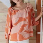 A New Day  Womens Blouse Orange Floral Long Sleeve Batwing Dolman Stretch Boho XS Photo 0