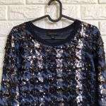 Ann Taylor  Women's Sequin Houndstooth Wool Navy Blue Sweater size XS‎ Photo 2