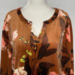 Denim & Co New D & Co Floral Print Velour Split Neck 3/4 Sleeve Top Tan Pink Size Medium Photo 2