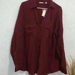 NWT New York & Company silk business casual long sleeve button down top XXL Red Photo 5