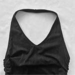 PaperMoon NWOT Medium  black rib halter crop top with ruched sides and ties Photo 3