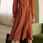 Rihoas Brown Polka Dot Pleated Midi Dress Orange Photo 2
