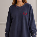 Aerie Down To Earth Oversized Navy USA Crewneck Sweatshirt Photo 0