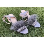 Ivanka Trump KASIE Pewter Multy Suede Jeweled Ostrich Feather High Heels Size 8M Photo 3