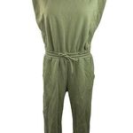 Beige Botany Green Crew Neck Sleeveless Elastic Drawstring Waist Jumpsuit Size S Photo 0
