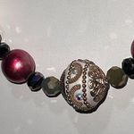 Vintage Intricate Beaded Colorful Faberge Egg Pattern Center Bead Necklace Red Photo 2