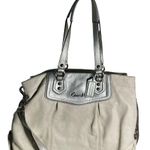 Coach  Ashley Metallic Silver and white leather  Tote shoulder Bag Photo 0