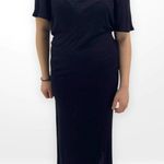 Sage The Label  Open Back Black Boatneck Ribbed Knit Short Sleeve Maxi Slit Dress Photo 9
