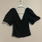 Free People  Cupcake Black Ruched V Neck Puff Sleeve Boho Top Women’s Size Small Photo 1