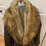 Love Token olive green vegan leather with faux fur removable collar moto jacket Size M Photo 6