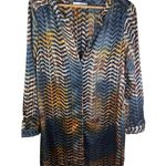 Veronica M ‎ Chiffon Dress Medium Blue Brown Animal Print Long Sleeve Office Wear Photo 0