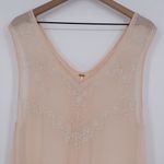 Free People  Beaded V Neck Sleeveless Sheer Blouse Peach M Photo 3