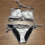 Victoria's Secret  Bombshell Bikini Set 34A Small Black White Floral Lace Photo 0