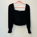 Gianni Bini  Velvet Square Neck Smocked Balloon Sleeve Blouse  Black Sz m… Photo 2