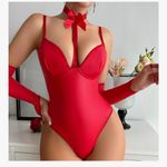 Elegant PU Leather Solid red Color Sexy Lingerie Suit For All Size M Photo 1