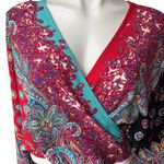 carole little Paisley Boho Blouson Faux Wrap Dolman Sleeve Top, Sz 16 Photo 8
