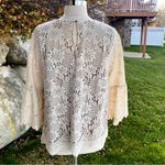 Entro  Top Floral Lace Mesh Cream Lace-Up Bell Sleeve Blouse Photo 6