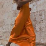 ZARA dress maxi midi hot orange satin effect wedding party cocktail Photo 12