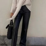 Maeve Anthropologie High Rise Straight Leg Faux Leather Pants Black 10 Tall Photo 0