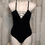 Guess  Black Lace-Up Bodysuit Size M Photo 0