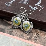Blue Rose Cameo Earrings Stainless Steel Filigree Vintage Romantic Dangle Photo 4