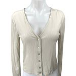 MNG Cream V Neck Ribbed Knit Long Sleeve Button Down Cardigan Sweater Top Size M Size M Photo 0