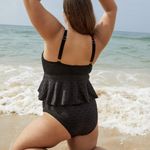 BERLOOK Floral Cutout Ruched Plus Size Bikini TOP AND BOTTOM 16 Black Photo 2