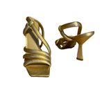 MERCEDES CASTILLO GOLD LEATHER STRAPPY SLING BACK SANDAL HEELS (40/10) Photo 8