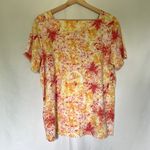Coral Bay red and yellow floral cotton square neckline shirt women's size XL Photo 4