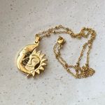 Handmade gold tone stainless steel whimsical vintage boho style sun & moon necklace🌛🌞 Photo 2