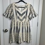Anthropologie  eyelet‎ ruffle embroidered romper striped chevron size 10 blogger Photo 2