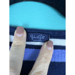 John Galt  Striped Button Front Cropped Sweater — Navy Blue Purple White — One Si Photo 1