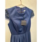 LEENA by MAC DUGGAL Navy High Neck Cap Sleeve Beaded Tea Length MIDI Dress sz 2 Blue Photo 8