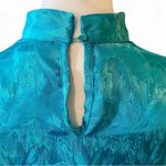 Vintage Ann Chabrol Teal Floral Jacquard Blouse w/ Bow Neck – Size 16 Blue Photo 6