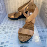 Charles David Charles by  Rose Gold Strappy Cork‎ Back Zip Wedges size 8 Photo 0