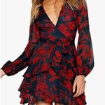 Uguest V-neck Ruffled Black and Red Floral Mini Dress Size Medium NWT Photo 11