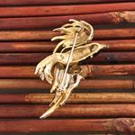 Vintage Craft Bird Black Enameled Rhinestone Brooch/Pin Gold Photo 2