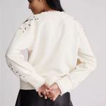 Anthropologie EUC Embroidered Lace Appliqué Split-Neck Sweatshirt, Cream, Sz S Photo 1