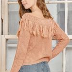 NWT LULUS Sew Prepared Dusty Rose Fringe Knit Off the Photo 3