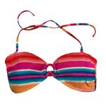 Aerie  Rainbow Striped Bandeau O Ring Tie Neck Bikini Top, Sz L Photo 0