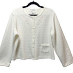 Miss Elaine Ivory Quilted Floral Embroidered‎ Button Front Cardigan Medium Retro White Photo 0