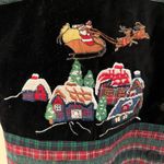 Vtg Oak Hill Black Velvet and Tartan Embroidered Cotton Christmas Vest Sz XL Photo 1