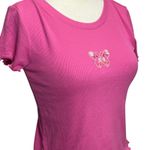 Cut and cropped Baby Tee Womens S Pink Ribbed Embroidered Butterfly Barbie Y2K Photo 2
