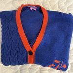 Edikted Women's Oversized Varsity Cardigan Sweater Knit Logo Blue Orange XS/S Photo 6