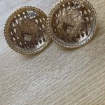 Unique Vintage Vintage Gold Tone Statement Basket Design Pearl Earrings Photo 3
