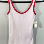 Aerie Women White & Red Trim Ribbed Fitted Tank Top Size XS NWT Photo 0