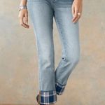 Driftwood Colette Straight Leg Boho Jeans Medium Wash Plaid Tartan Cuff Size 29 Photo 13