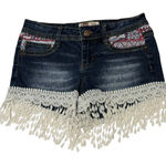 LEI Ashley Low Rise Denim Jean Shorts Aztec Lace Tassel Trim Blue Red White 1 Size undefined Photo 0