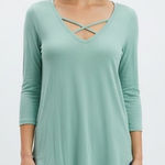 Soho Jeans Soft Tee Mint Green Crisscross Neck 3/4 Sleeve Top Size S Photo 0