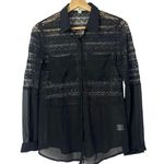 YA Los Angeles Black Lace Chiffon Long Sleeve Button Down M Photo 0